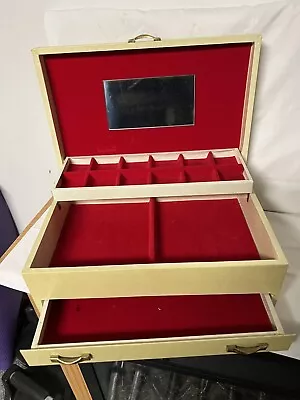 Jewelry Box Mele Style 2 Tier W/ Drawer Cream W Gold Accents Vintage • $22