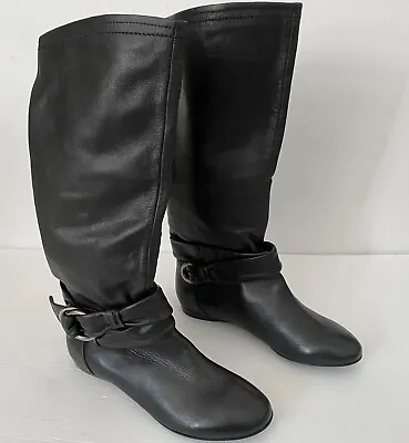 B Makowsky Women’s Designer BFREBAY Black Slouch Wide Boots 7.5 Italian Leather • $48