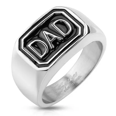 Mens DAD Biker Ring Stainless Steel Silver & Black 12mm Christmas Fathers Day • £5.99