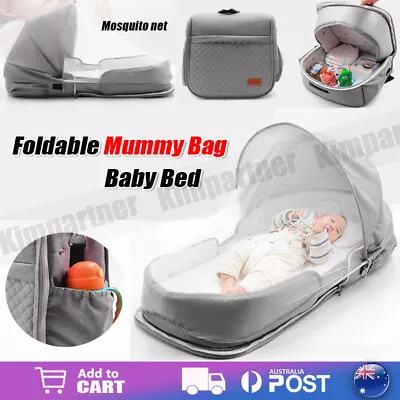 Foldable Mummy Bag Baby Bed Backpack Maternity Nappy Diaper Folding Crib Net • $35