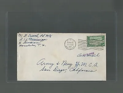 US Airmail Cover USS Mississippi To San Diego Via Honolulu Hawaii 1941 Pan Am • $40