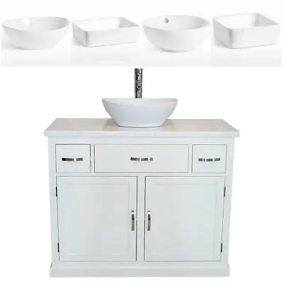 Bathroom Vanity Unit | White Wash Stand White Marble & Ceramic Basin • £664