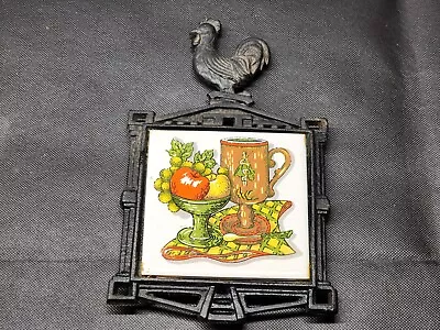 Vintage Rooster Cast Iron Tile Trivet - Food Folk Art Rustic Wall Hanging • $18.79