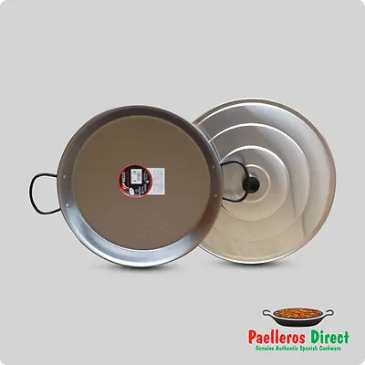 Authentic Spanish Paella Pan - 38cm Polished Steel Pan With 40cm Lid • £38.99
