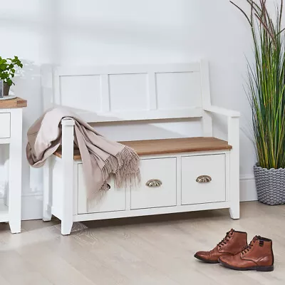 £369 • Buy Cheshire White Painted Monks Hall Bench With 3 Drawers - Storage Seat - CW38