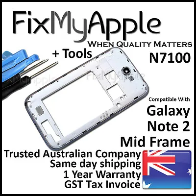 Samsung Galaxy Note 2 N7100 White Back Bezel Rear Mid Housing Silver Frame Lens • $10.88