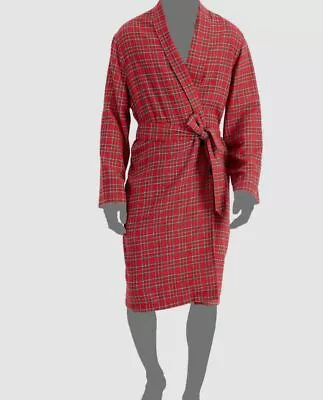 $51 Club Room Mens Red Green Plaid Sleepwear Shawl Collar Flannel Robe One Size • $15.98