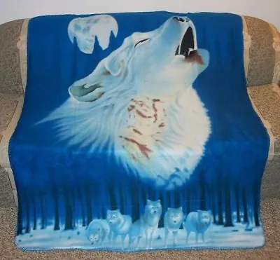 New Cozy Wolf Moon Fleece Throw Camp Blanket Pack Animal Print Howl Gift Soft • $17.95