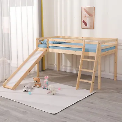 £199.99 • Buy Kids Bunk Beds Mid Sleeper Slide & Ladder Pine Wood 3FT Single Cabin Bed Frame