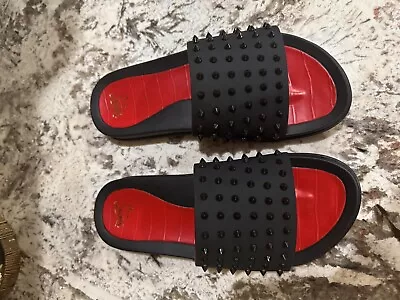 Christian Louboutin Mens Slides Size 10 Studded Black And Red • $250