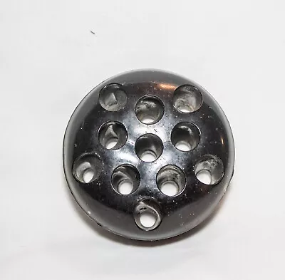 Vintage Black Glass Flower Frog Footed 11 Holes Round • $6