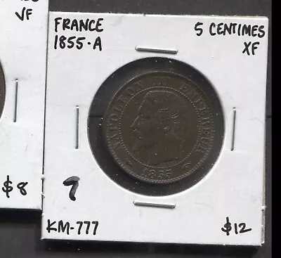 1855(A)-France-5 Centimes-XF-KM-777. • $4.99