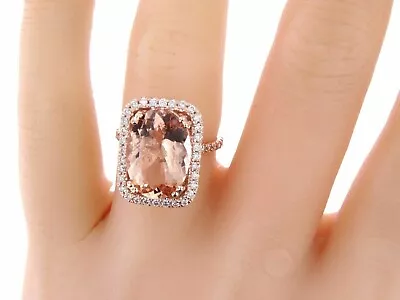 4.50 Ct Lab Created Morganite Halo Engagement Ring 14K Rose Gold Plated Silver • $95.83