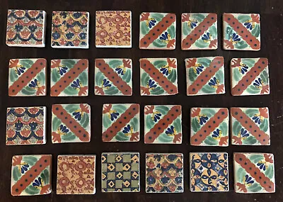 Lot 24 Mexican Talavera Tiles Handmade Ceramic 2x2  Colorful Clay • $36