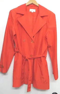 Erin London Jacket Coat Womens Large Belted Long Sleeve Button Up Lined Orange • $22