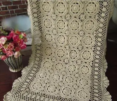 Vintage Crochet Table Runner Handmade Cotton Lace Doilies Mats 50x100cm Wedding • £14.03