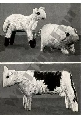 Vintage WW2  Knitting Pattern Farm Animals Cow Lamb Pig Make From Oddments 4 Ply • £1.80