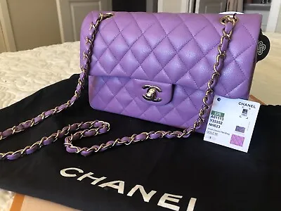 CHANEL 22S Purple Caviar GHW Quilted SMALL Double Flap • $8480