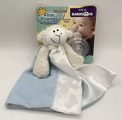 2012 First Friends Lamb Satin Blanket Pacifier Holder Plush Lovey 2 Pacifiers • $24.99