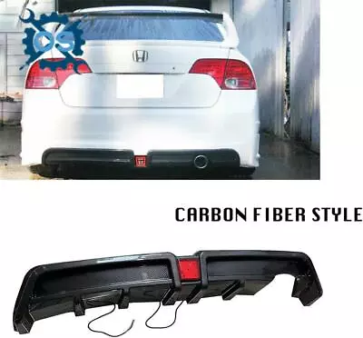 Rear Bumper Diffuser W/LED For 06-11 Honda Civic 4dr Mugen RR Carbon Fiber Style • $148.30