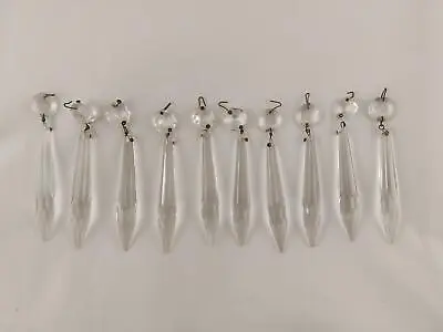 Set Of 10x Crystal Chandelier Glass Clear Drops Faceted Icicle  - 4  Long • £12