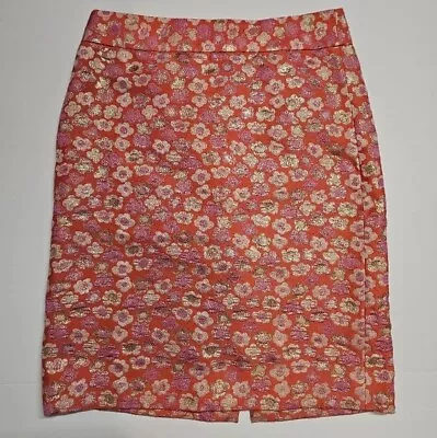 J.Crew  Pencil Skirt Spring Floral Metallic Pink Size 4 Business/office Wear • $20