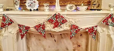 Christmas Fabric Bunting Mantel Decor 100%Cotton Tartan  From 60 Inches Handmade • £4.95