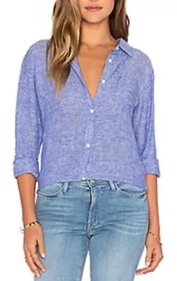 RAILS Button Down Linen Top Long Sleeve Collared Charli Bluebell Revolve Size S • $55
