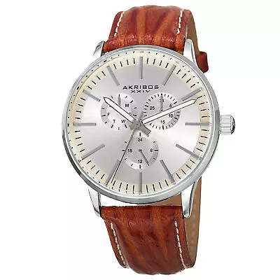 Men's Akribos XXIV AK838BR Military Time Date Complication Quartz Strap Watch • $51.92