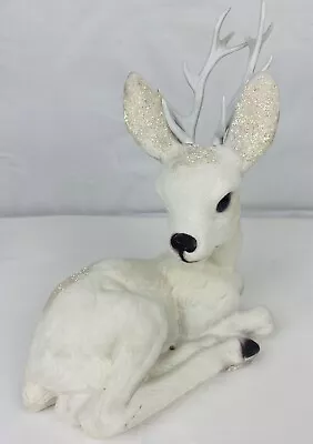 Vintage Christmas Reindeer Deer White Flocked Plastic 9” Antlers Figurine Prop • $12