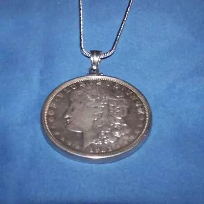 Morgan Silver Dollar In Sterling Bezel On A 2mm 16–30-inch Sterling Necklace. • $129.95