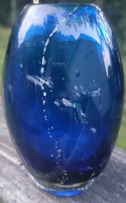 Vintage Mdina Malta Art Glass Vase Cobalt Blue • $125