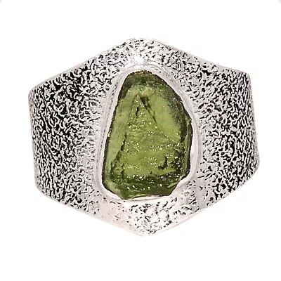 Natural Genuine Czech Moldavite 925 Sterling Silver Ring XS56 S.8 CR41923 • $18.99