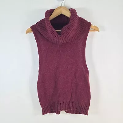 One Teaspoon Womens Knit Pullover Turtleneck Sleeveless Top M Burgundy 080888 • $24.95