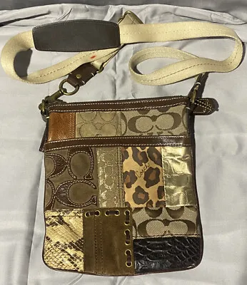 $45 • Buy Coach Brown Multicolor Patchwork Leather Swingpack Crossbody Bag