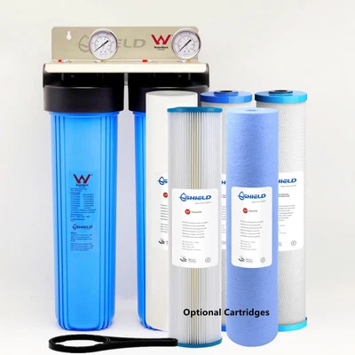 $450 • Buy 20  X 4.5  Twin Big Blue Whole House Water Filter System 2 Stages 304SS Bracket