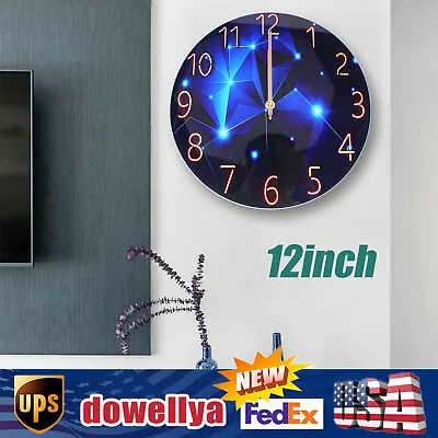 Diamond Large Wall Clock Blue Round Interior Modern Decorative Silent Wall Clock • $26.60