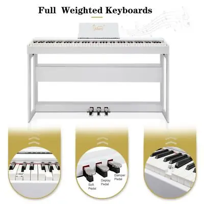 Glarry 88 Keys Full Weighted Hammer Keyboards Digital Piano Electric Stand White • $249.99