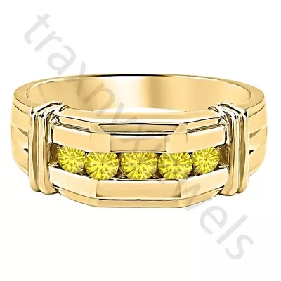 1 Ct Created Yellow Sapphire 14K Yellow Gold Over 5-Stone Channel Set Men's Ring • $108.53