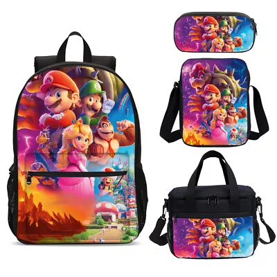 Super Mario Bros Movie Cartoon Kids School Backpack Cooler Lunch Bag Pen Bag Lot • $20.99