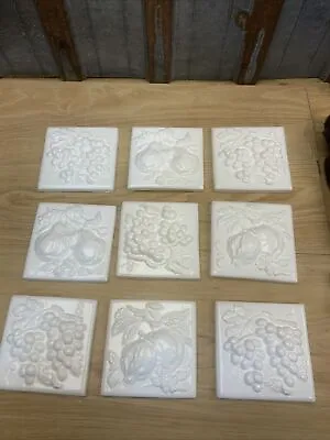 9 New Vintage Made In Italy White Raised Fruit Ceramic Tiles Grapes Art Craft • $14.99