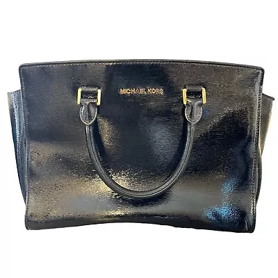 Michael Kors Selma Large Top Zip Satchel Patent Leather - Black • $13.99