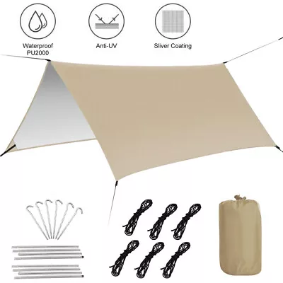 $28.59 • Buy 3m Waterproof Camping Tent Tarp Shelter Hammock Cover Lightweight Rain Fly + Bag