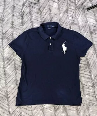 Polo Ralph Lauren Shirt Womens Medium Blue Big Pony Skinny Fit Casual Preppy Top • $19.95