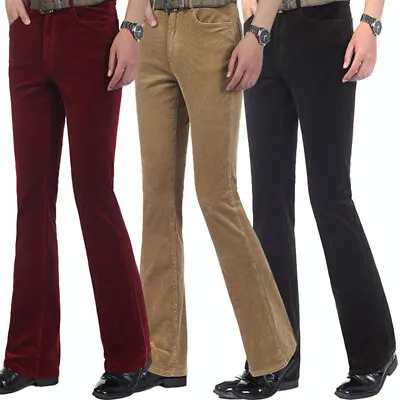 Mens Corduroy Bell Bottom Flared Pants 60s 70s Retro Bootcut Trousers Hippie • $28.49