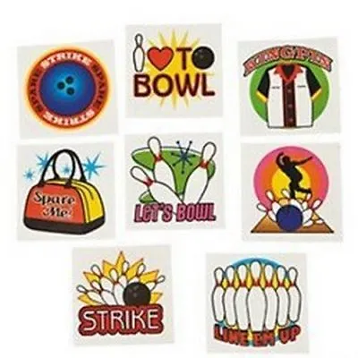 Ten Pin Bowling Temporary Tattoos - Bowl Party Bag Fillers Pack Sizes 6 - 36 • £3