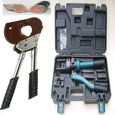 £199.99 • Buy 750²mm RATCHET CABLE CUTTER + HYDRAULIC 10-300mm CRIMPING TOOL KIT CRIMPERS 