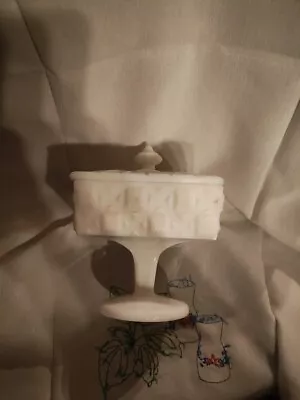 Vtg WESTMORELAND MILK GLASS SQ. PEDESTAL OLD QUILT CANDY DISH JAR W/LID 6.5 ~EC • $0.99