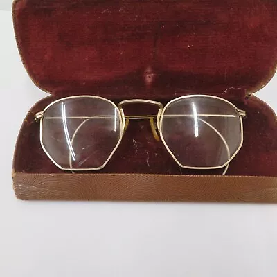 Vintage Eyeglasses 1/10 12k Karat GF Gold Filled Frame Wire Rim With Case • $39.99