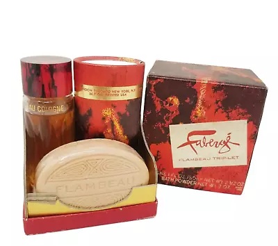 Vintage Perfume Set Faberge Flambeau Trip-let 1 Oz Cologne 2 Oz Powder &soap • $28.99